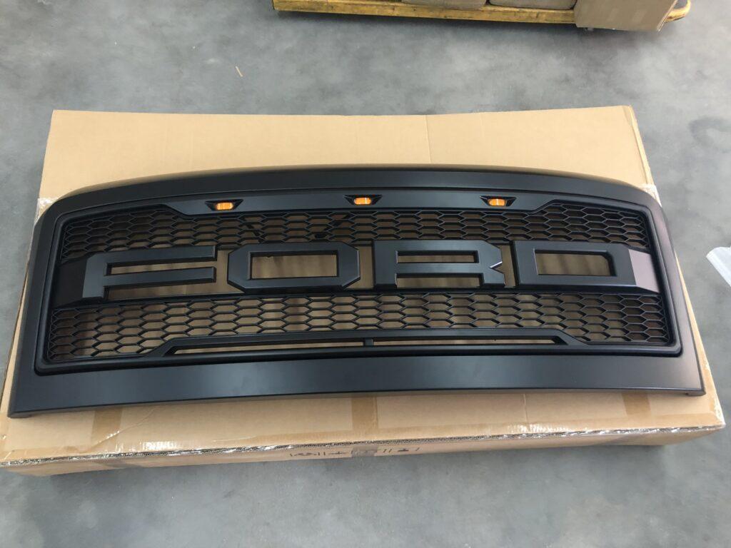 For 2008-2010 Ford F250 F350 Super Duty Grill Raptor Style Front Grille W/ Light & Letter Matte Black