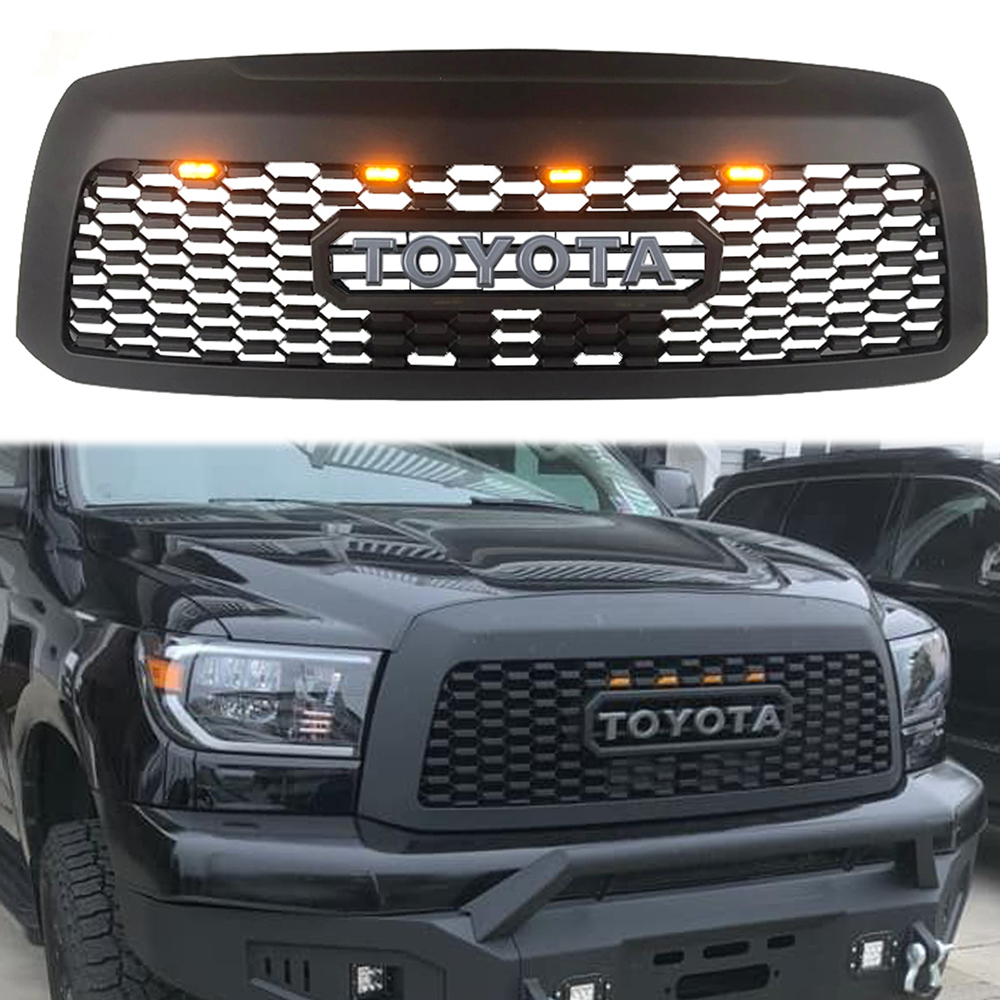 For 2010-2018 Toyota Sequoia Grille Matte Black Front Grill With LED Lights