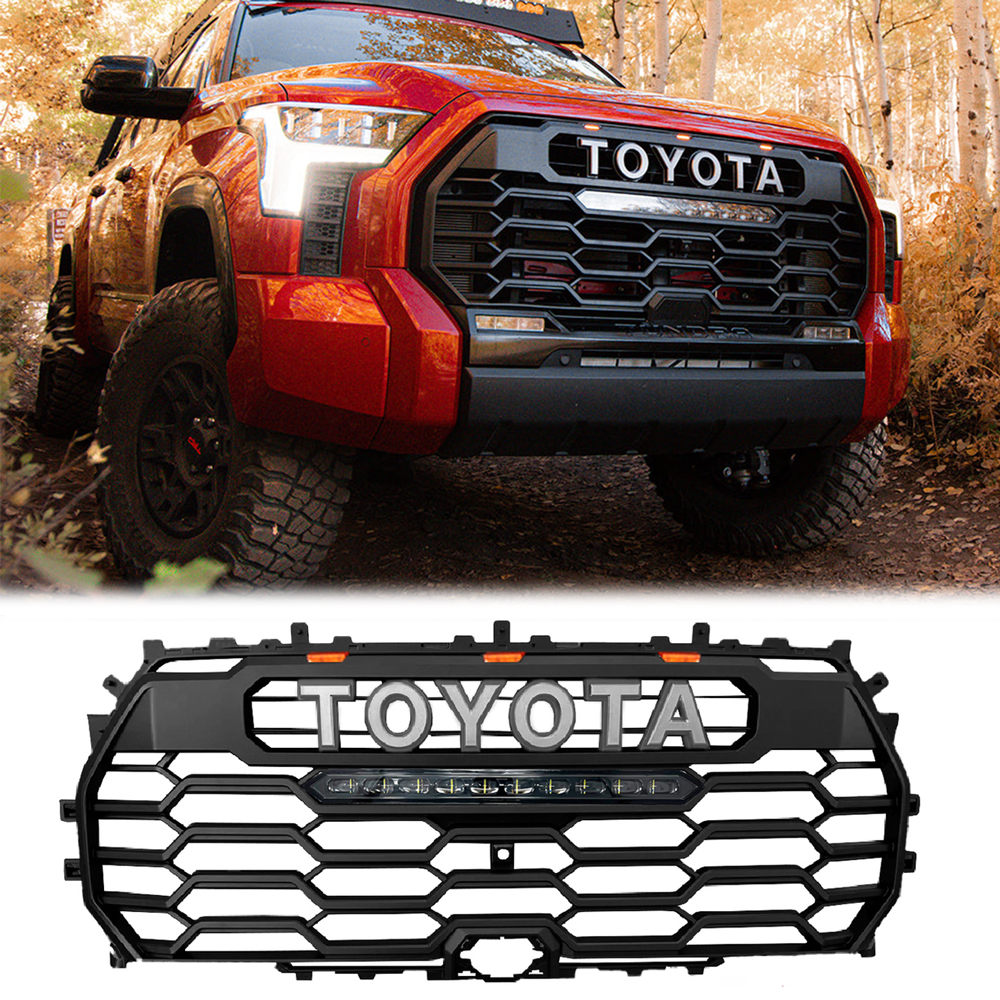 For 2022 2023 Toyota Tundra Trd Pro Grill Front Grille With LED Light & Letter Matte Black