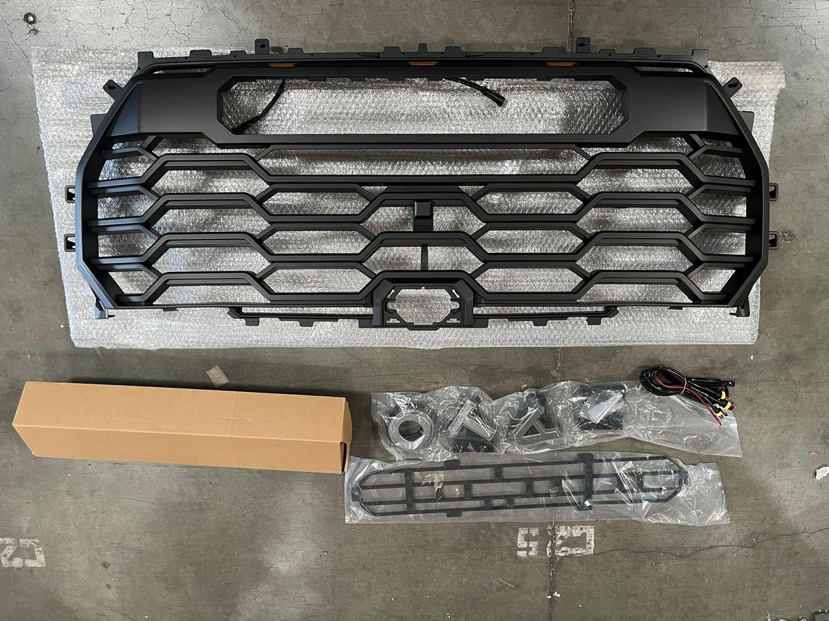 For 2022 2023 Toyota Tundra Trd Pro Grill Front Grille With LED Light & Letter Matte Black