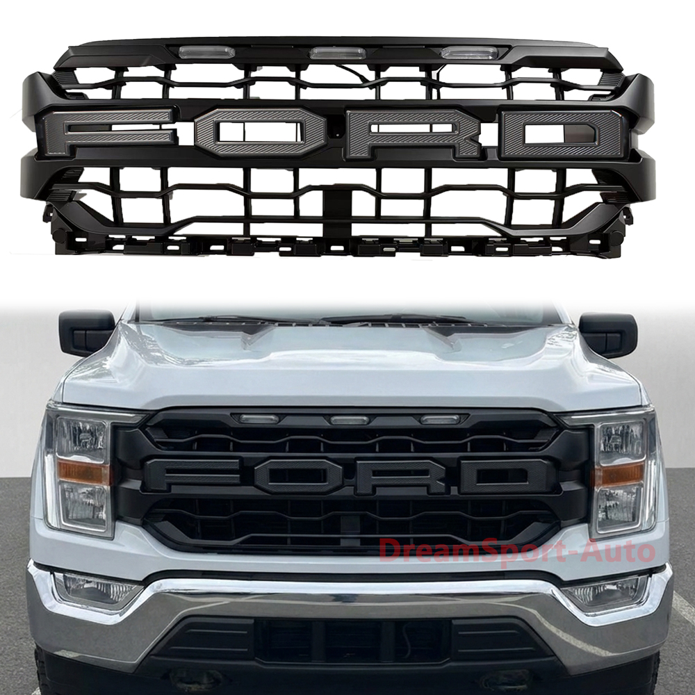 For 2021 2022 2023 F150 Front Grill Upgrade 2024 Raptor Look Style Grille Mesh With Letter & LED Light