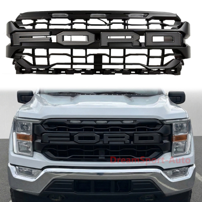 For 2021 2022 2023 F150 Front Grill Upgrade 2024 Raptor Look Style Grille Mesh With Letter & LED Light
