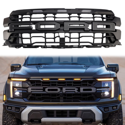 Front Grille For 2024-2025 Ford F150 Raptor R Grill Mesh With Letter & LED Light