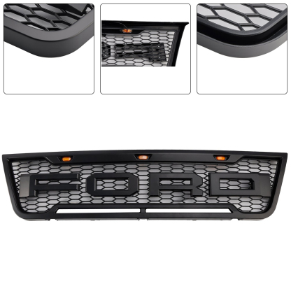 For 2003-2007 Ford E150 E250 E350 Grill Front Bumper Grille With LED Lights