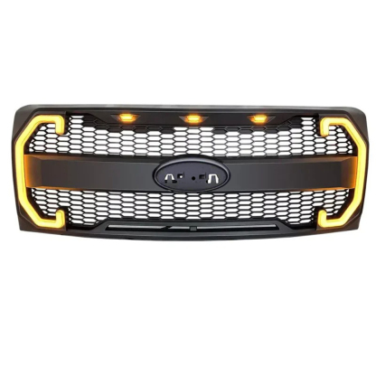 For Ford F150 2009-2014 Grill Raptor Style Front Grille Matte Black  Mesh With Emblem Hole & Turn Light