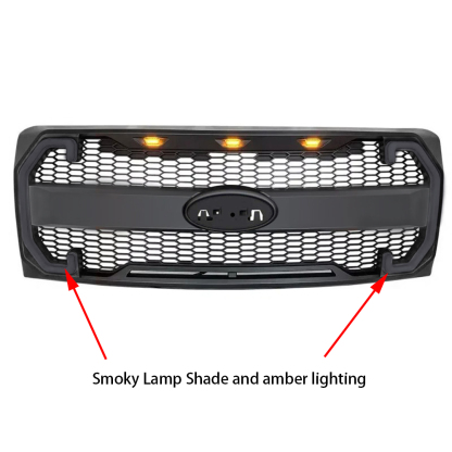 For Ford F150 2009-2014 Grill Raptor Style Front Grille Matte Black  Mesh With Emblem Hole & Turn Light