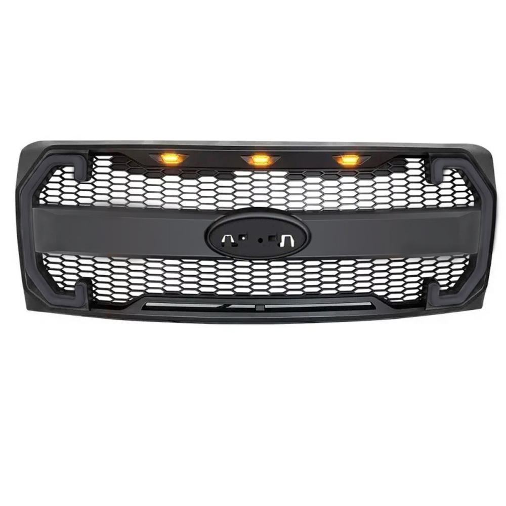 For Ford F150 2009-2014 Grill Raptor Style Front Grille Matte Black  Mesh With Emblem Hole & Turn Light