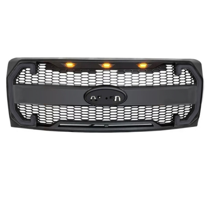 For Ford F150 2009-2014 Grill Raptor Style Front Grille Matte Black  Mesh With Emblem Hole & Turn Light