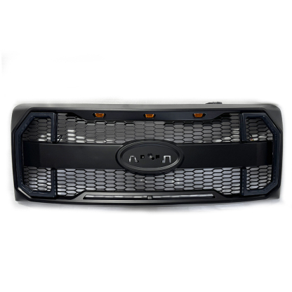 For Ford F150 2009-2014 Grill Raptor Style Front Grille Matte Black  Mesh With Emblem Hole & Turn Light