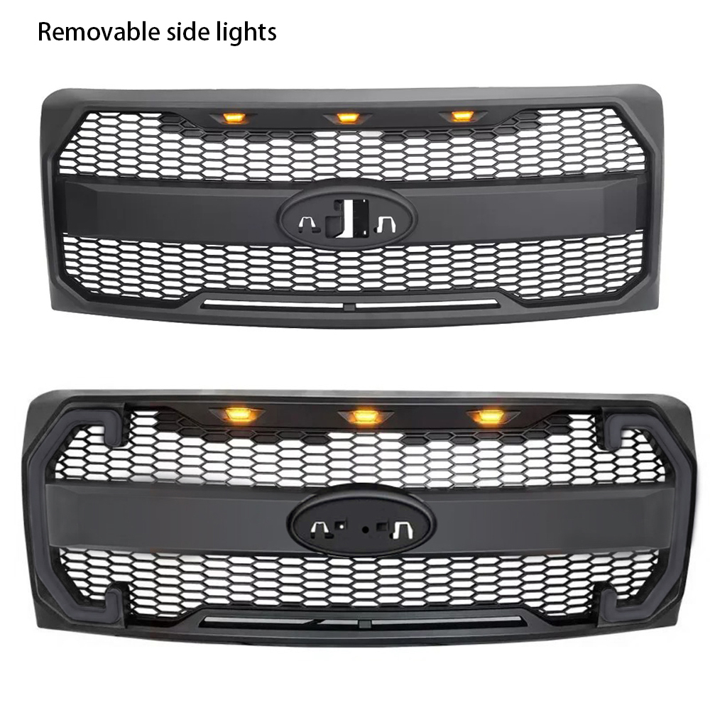 For Ford F150 2009-2014 Grill Raptor Style Front Grille Matte Black  Mesh With Emblem Hole & Turn Light