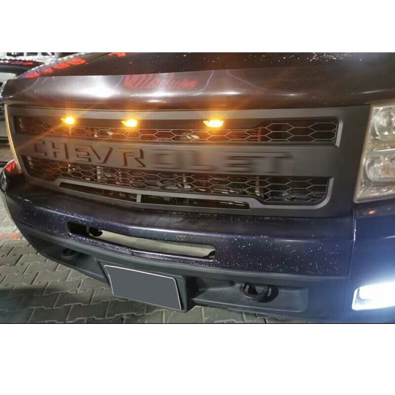 For 2007-2013 Chevrolet Silverado 1500 Front Grille Grill Mesh With 3+2 LED Light