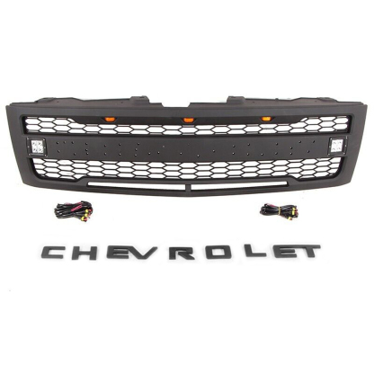 For 2007-2013 Chevrolet Silverado 1500 Front Grille Grill Mesh With 3+2 LED Light