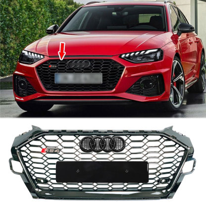 For 2020-2022 Audi A4 S4 B9.5 RS4 Style Front Grille Honeycomb Grill Gloss Black