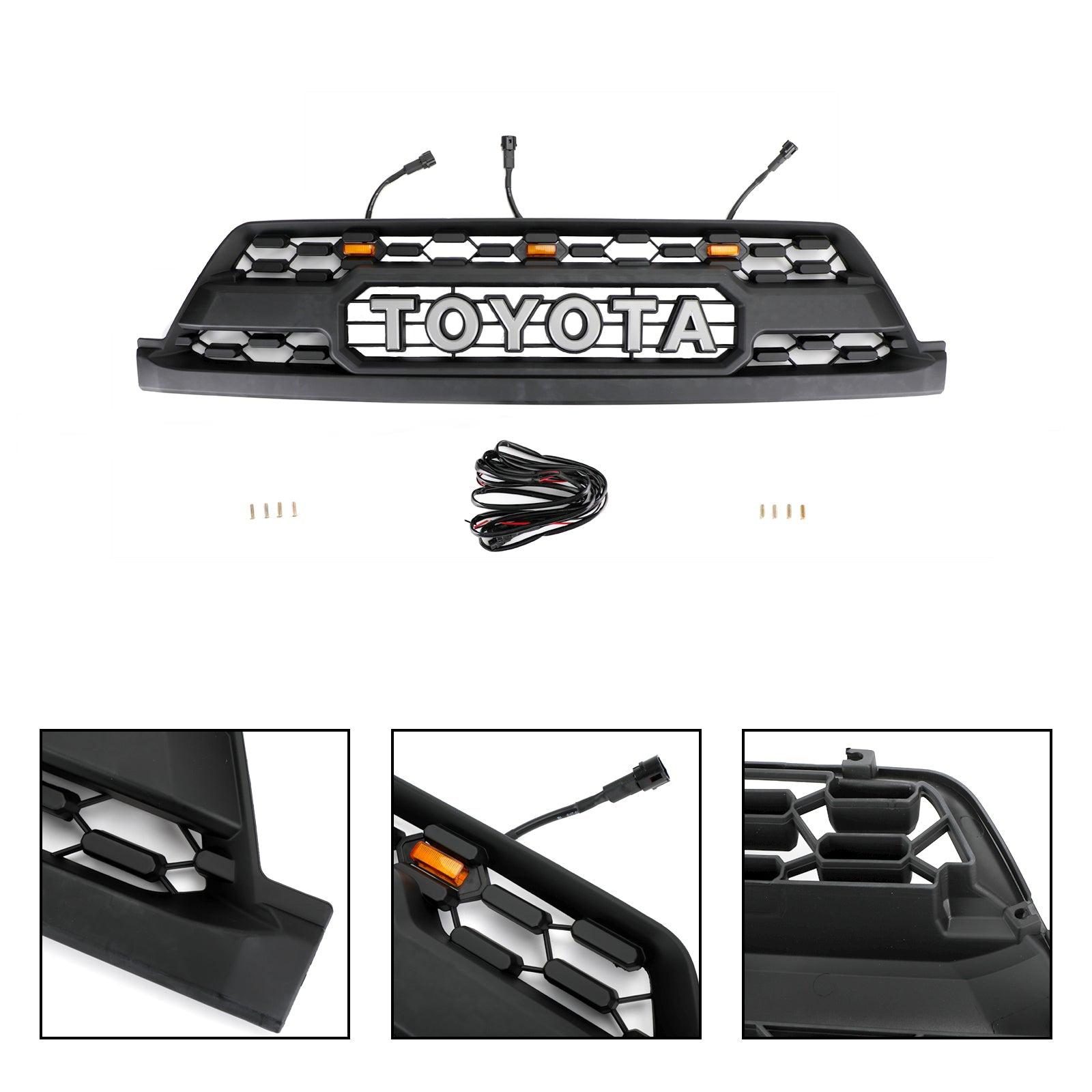 For 2003-2005 Toyota 4Runner Grill Matte Black Front Grille with Light & Letter