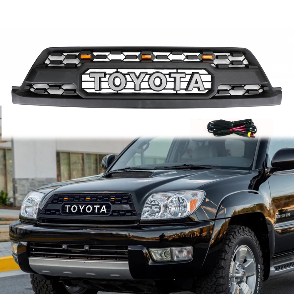 For 2003-2005 Toyota 4Runner Grill Matte Black Front Grille with Light & Letter
