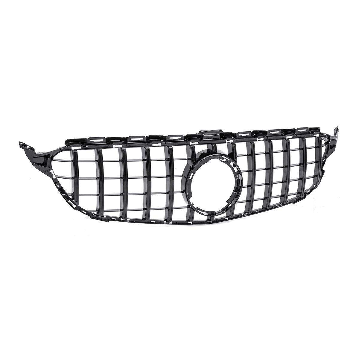 For Mercedes Benz W205 C-Class 2015-2018 Grill GT R Style Front Grille with Emblem Gloss Black