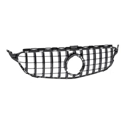 For Mercedes Benz W205 C-Class 2015-2018 Grill GT R Style Front Grille with Emblem Gloss Black