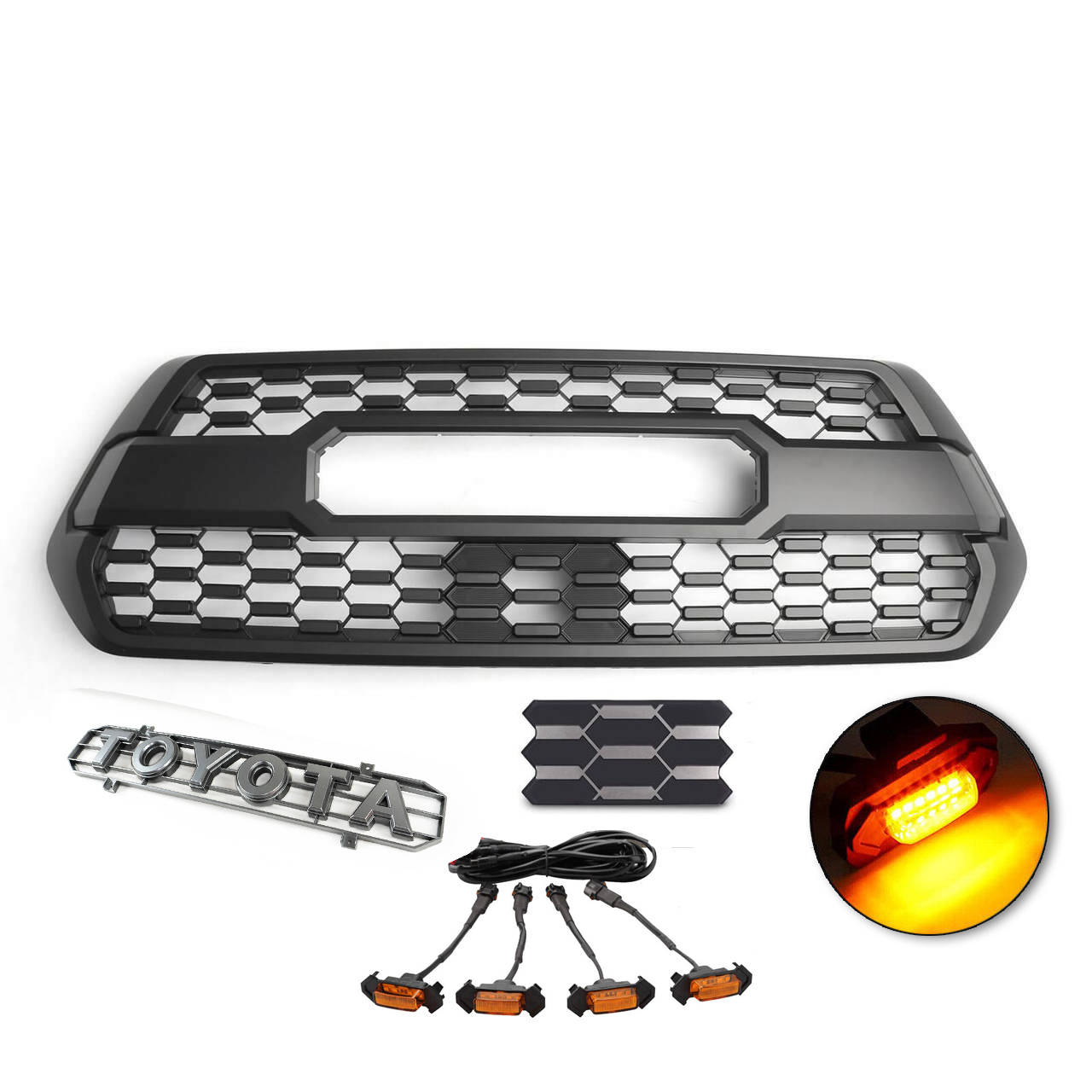 For 2016-2023 Toyota Tacoma Grill Front Bumper Grille With LED Light Matte Black