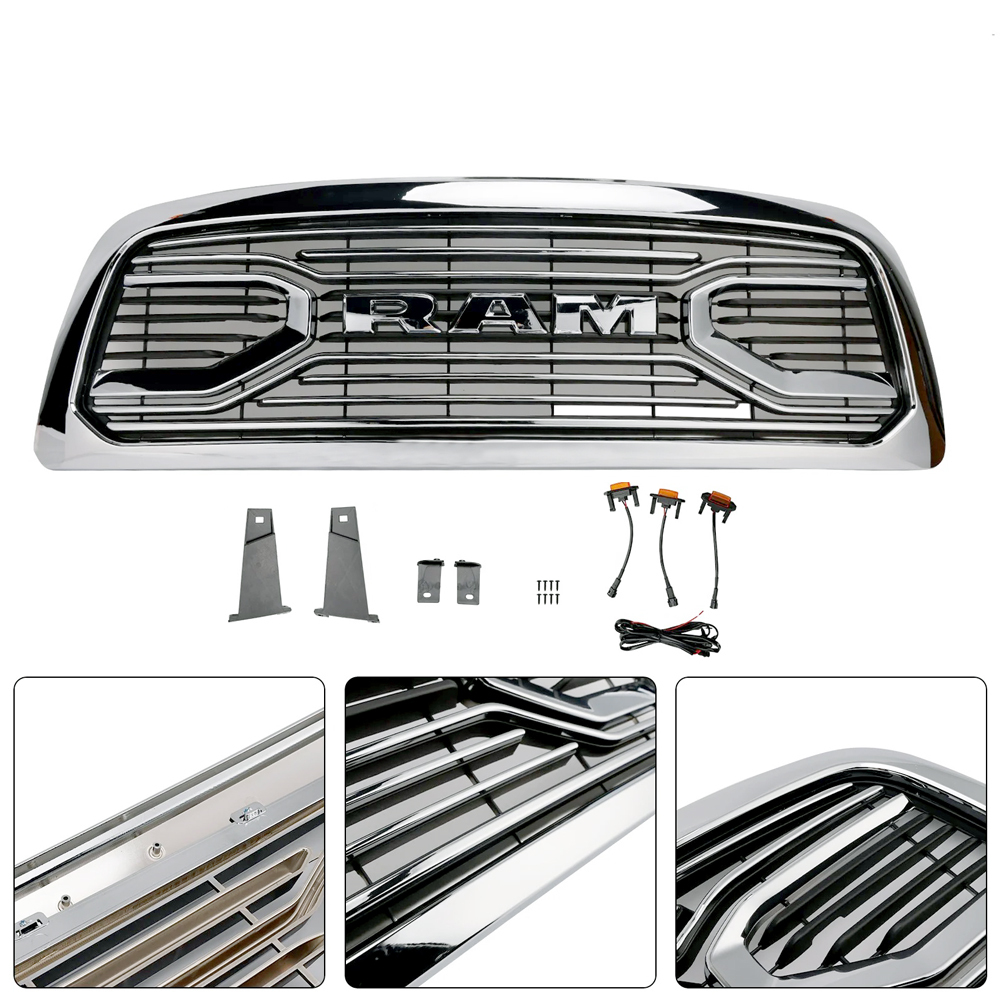 For 2009-2012 Dodge Ram 1500 Front Grille Big Horn Style Grill Chrome Mesh with Letter