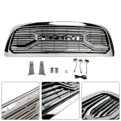 For 2009-2012 Dodge Ram 1500 Front Grille Big Horn Style Grill Chrome Mesh with Letter