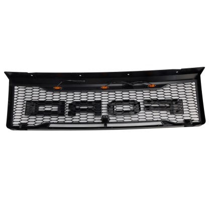 For 1992-1996 Ford F150 / Bronco Grill Raptor Style Front Grille With LED Light & Letters Matte Black