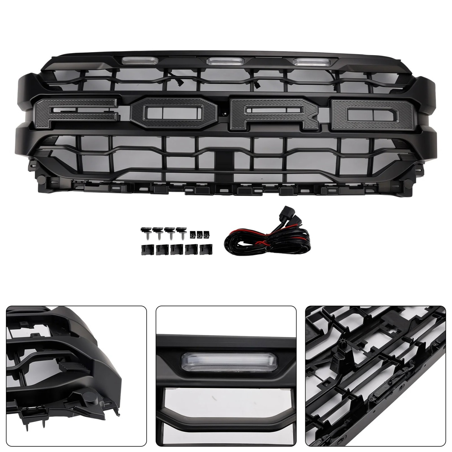 For 2021 2022 2023 F150 Front Grill Upgrade 2024 Raptor Look Style Grille Mesh With Letter & LED Light