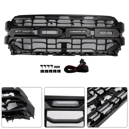 For 2021 2022 2023 F150 Front Grill Upgrade 2024 Raptor Look Style Grille Mesh With Letter & LED Light