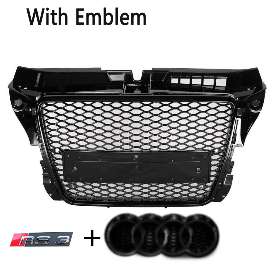 For 2008-2012 Audi A3 8P S3 RS Style Grill Gloss Black Honeycomb Mesh Front Bumper Grille