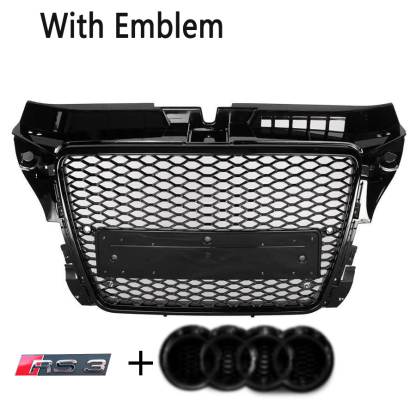 For 2008-2012 Audi A3 8P S3 RS Style Grill Gloss Black Honeycomb Mesh Front Bumper Grille