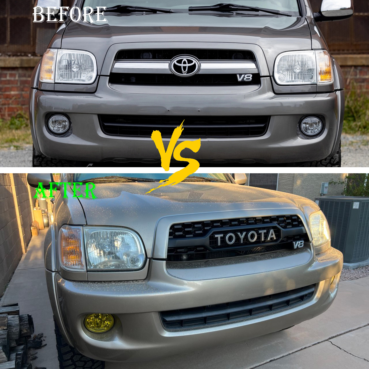 For 2005-2007 Toyota Sequoia Grill Matte Balck Front Grille Mesh with LED Light & Letters