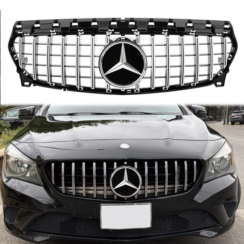 For 2013-2019 Mercedes Benz W117 C117 CLA-Class GT R Front Grill Grille with Emblem Chrome+ Black