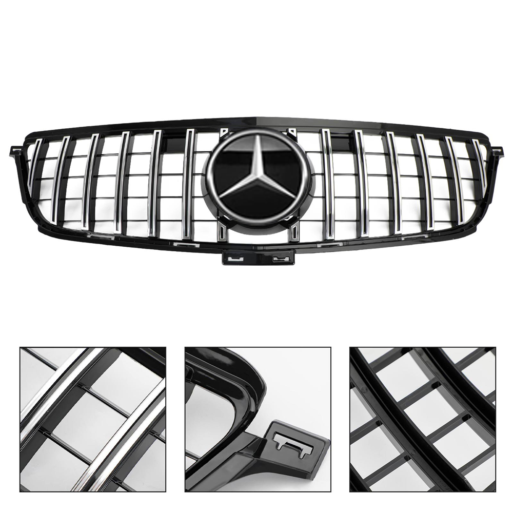 GT Style Front Grille Chrome Black Grill For Mercedes Benz W166 2012-2015 ML-Class ML350 ML400 ML550 ML63AMG