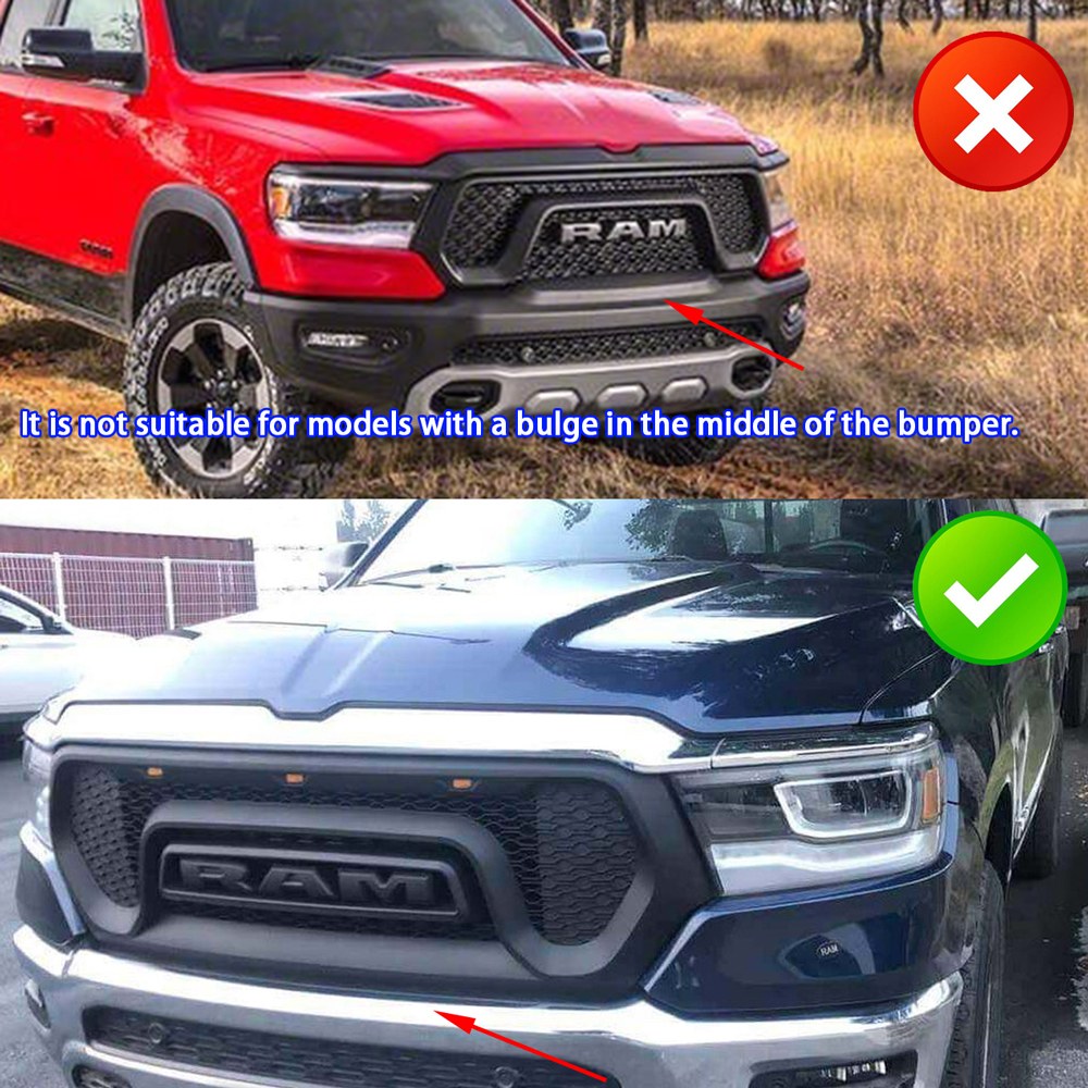 Rebel Style Grill For 2019-2021 Dodge Ram 1500 Front Grille with Light & Letter