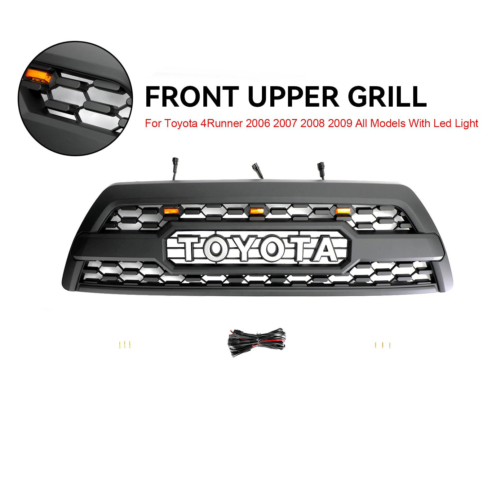 For 2006-2009 Toyota 4Runner Grill Front Grille With Led Light Matte Black