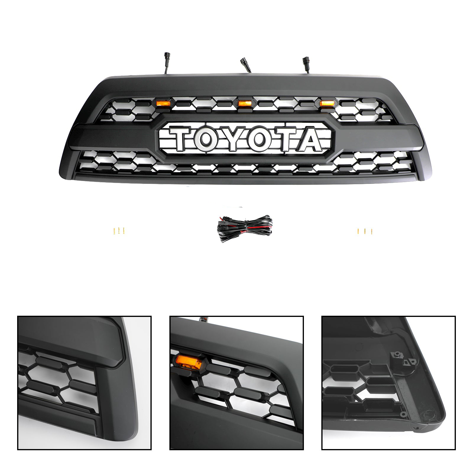 For 2006-2009 Toyota 4Runner Grill Front Grille With Led Light Matte Black