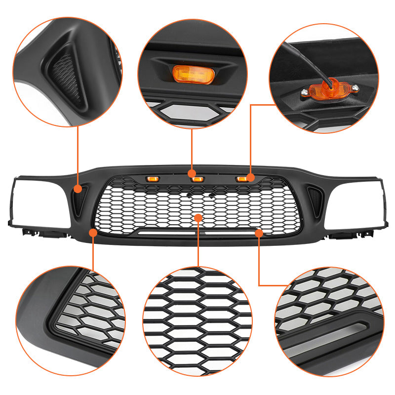 For 2001-2004 Toyota Tacoma Front Grill Honeycomb Style Grille with Light Matte Black