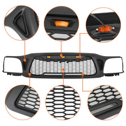 For 2001-2004 Toyota Tacoma Front Grill Honeycomb Style Grille with Light Matte Black