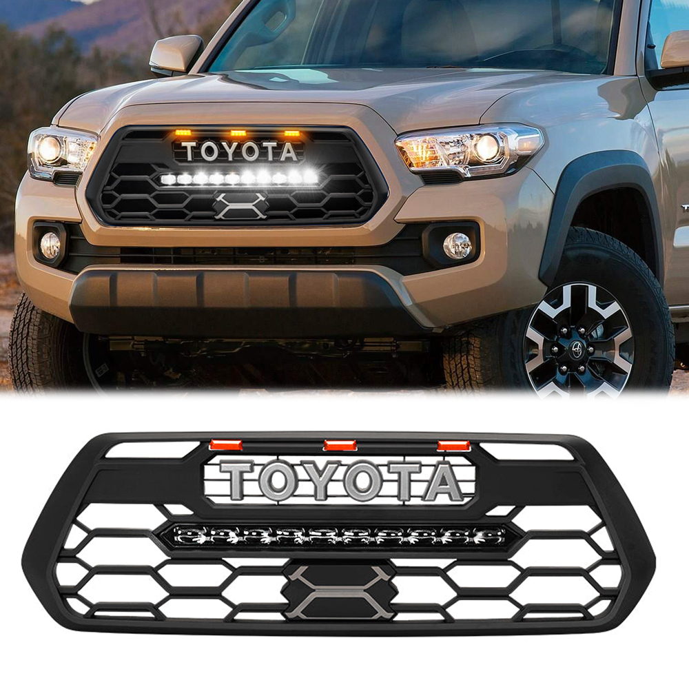 For 2016-2023 Toyota Tacoma TRD Pro Grill Front Grille With Light Bar & Amber light