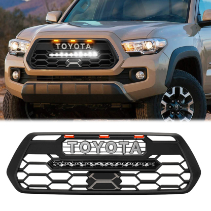 For 2016-2023 Toyota Tacoma TRD Pro Grill Front Grille With Light Bar & Amber light