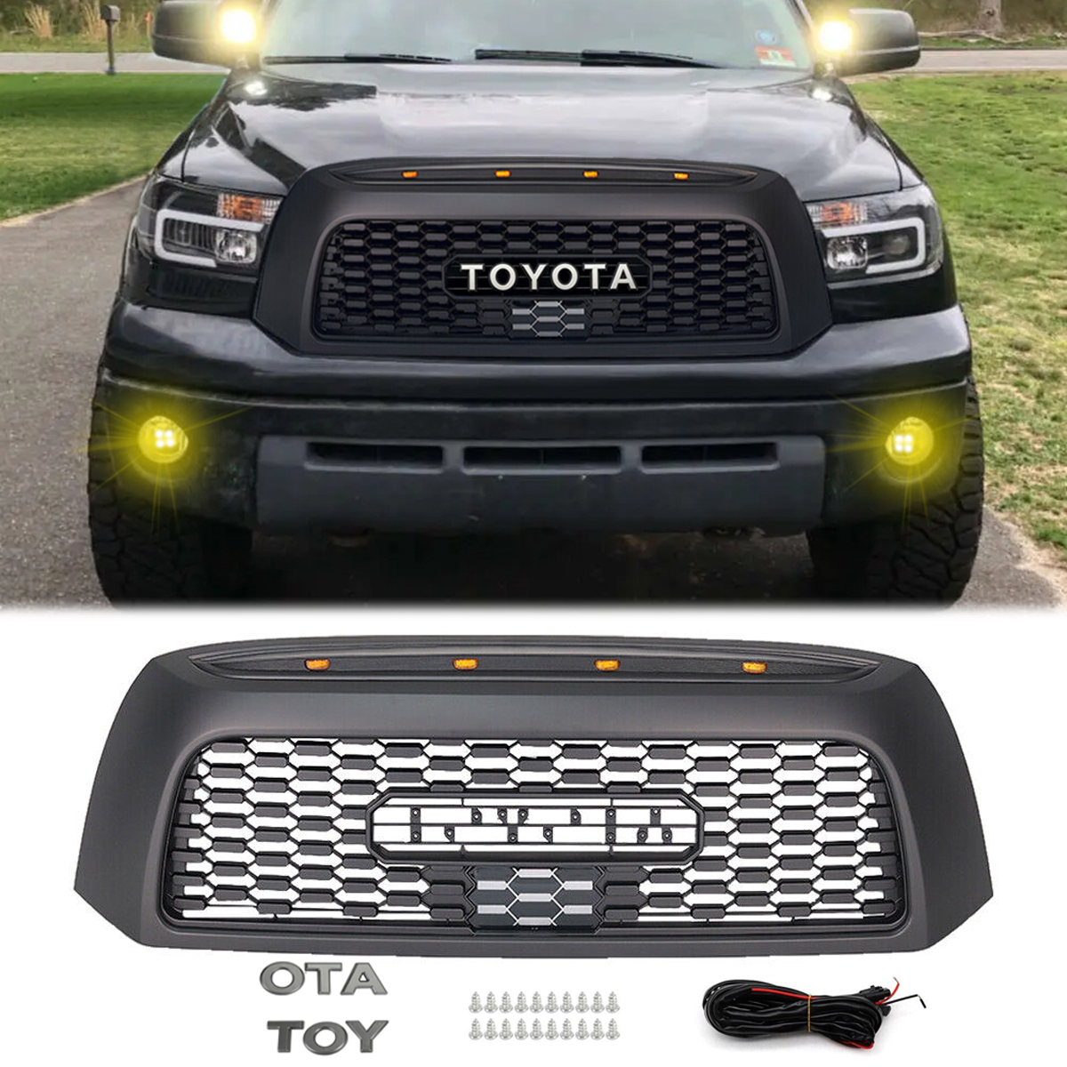 For 2007-2009 Toyota Tundra Grille Front Grill With LED Light Matte Black