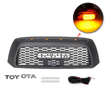 For 2007-2009 Toyota Tundra Grille Front Grill With LED Light Matte Black