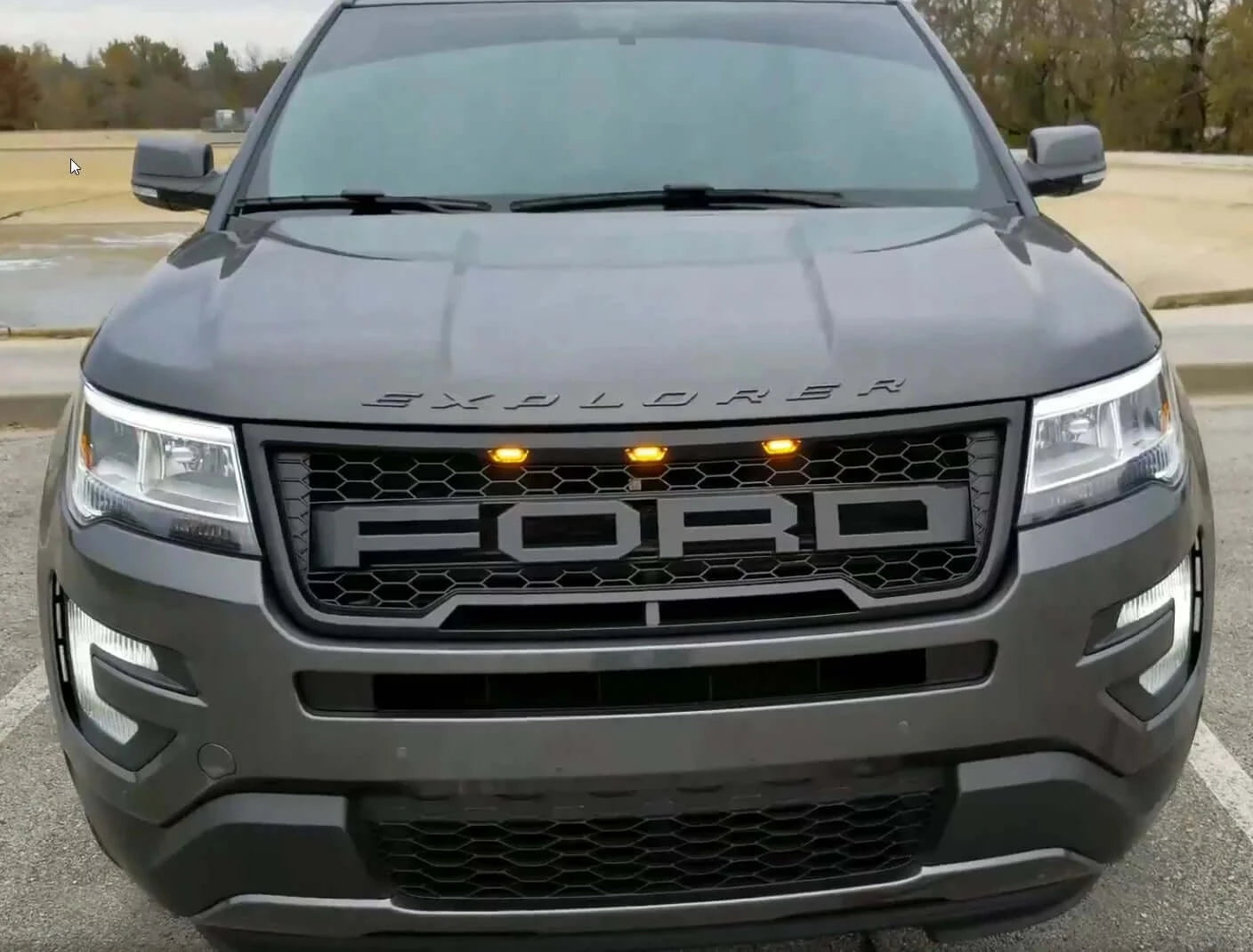 For 2016-2017 Ford Explorer Grill Raptor Style Front Grille With LED Lights Matte Black