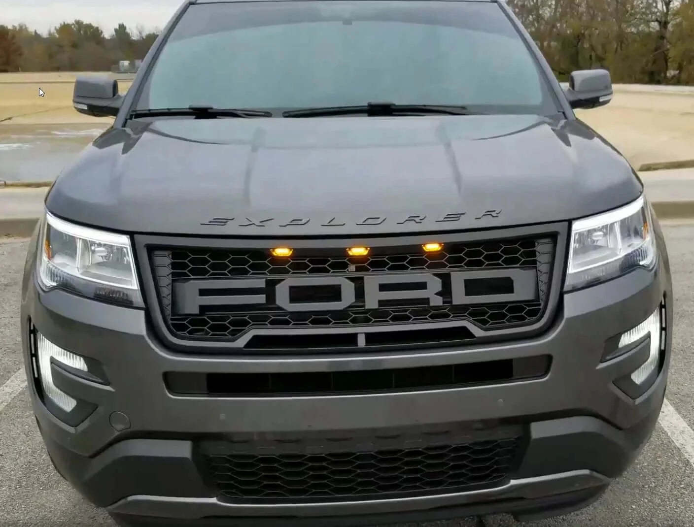 For 2016-2017 Ford Explorer Grill Raptor Style Front Grille With LED Lights Matte Black