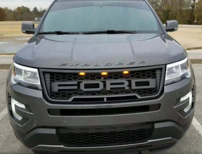 For 2016-2017 Ford Explorer Grill Raptor Style Front Grille With LED Lights Matte Black