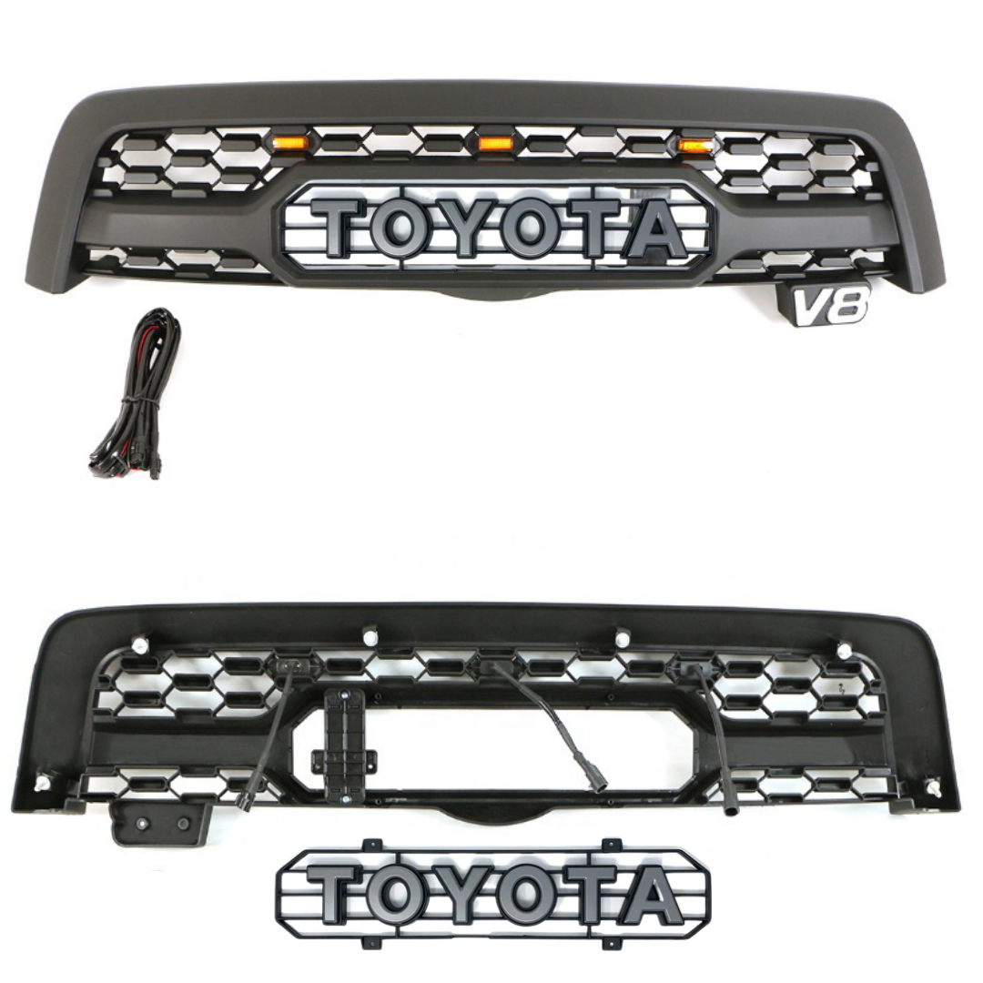 For 2005-2007 Toyota Sequoia Grill Matte Balck Front Grille Mesh with LED Light & Letters
