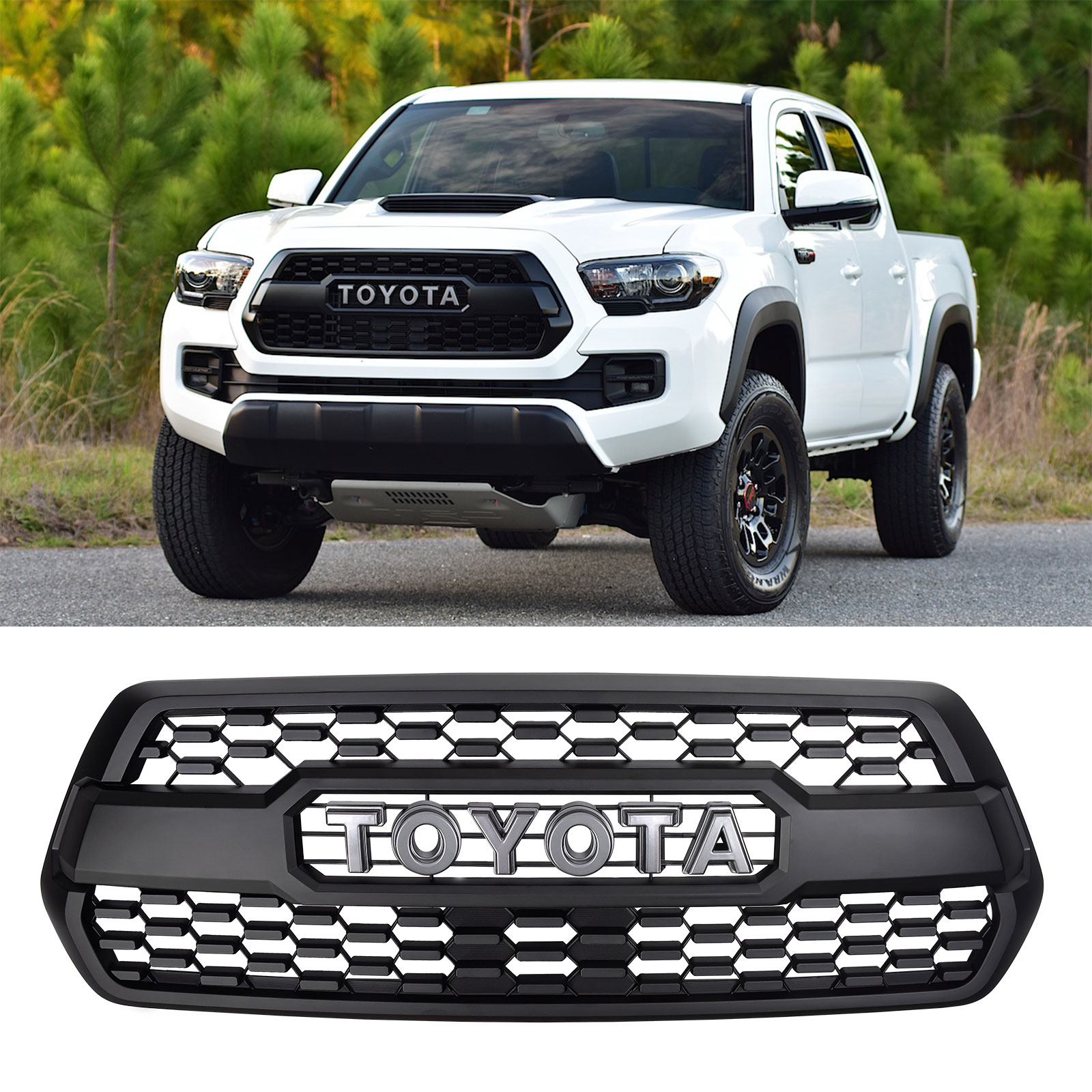 For 2016-2023 Toyota Tacoma Grill Front Bumper Grille With Sensor Cover Matte Black