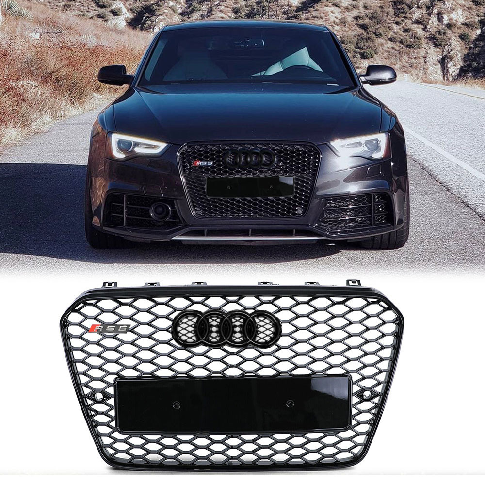 for Audi A5 S5 8T 2012-2016 RS Style Honeycomb Front Grille Grill Mesh Gloss Black