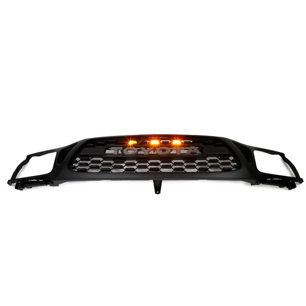 For 2001-2004 Toyota Tacoma Front Grill Grille With LED Light & Letter Matte Black