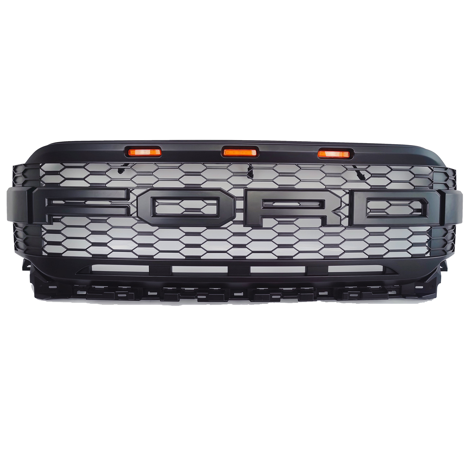 For Ford F150 2021-2023  Front Grill Matte Black Raptor Style Grille With LED Lights & Letter