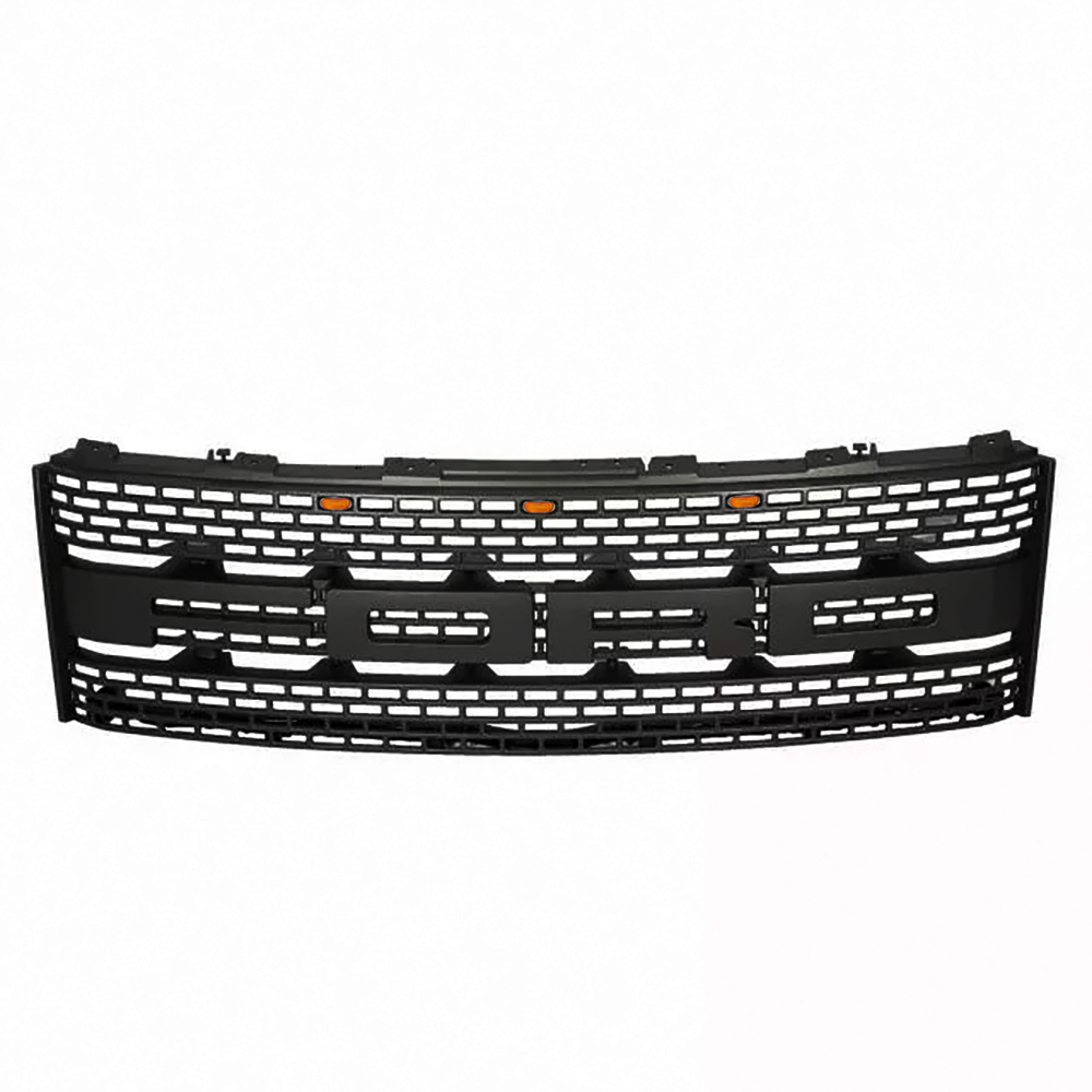 For 2010-2014 Ford F150 SVT Raptor Grill Black Pearl Front Grille with Amber LED Light